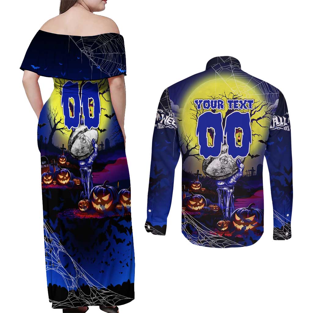 We Are Bulldogs Halloween Couples Matching Off Shoulder Maxi Dress and Long Sleeve Button Shirt Pumpkin Scary Spooky Season - Aussie Hoodie