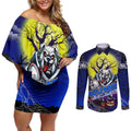 We Are Bulldogs Halloween Couples Matching Off Shoulder Short Dress and Long Sleeve Button Shirt Pumpkin Scary Spooky Season - Aussie Hoodie