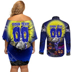 We Are Bulldogs Halloween Couples Matching Off Shoulder Short Dress and Long Sleeve Button Shirt Pumpkin Scary Spooky Season - Aussie Hoodie