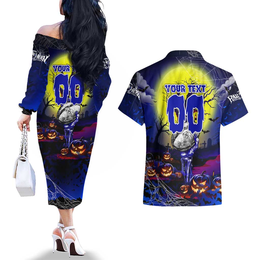 We Are Bulldogs Halloween Couples Matching Off The Shoulder Long Sleeve Dress and Hawaiian Shirt Pumpkin Scary Spooky Season - Aussie Hoodie