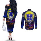 We Are Bulldogs Halloween Couples Matching Off The Shoulder Long Sleeve Dress and Long Sleeve Button Shirt Pumpkin Scary Spooky Season - Aussie Hoodie