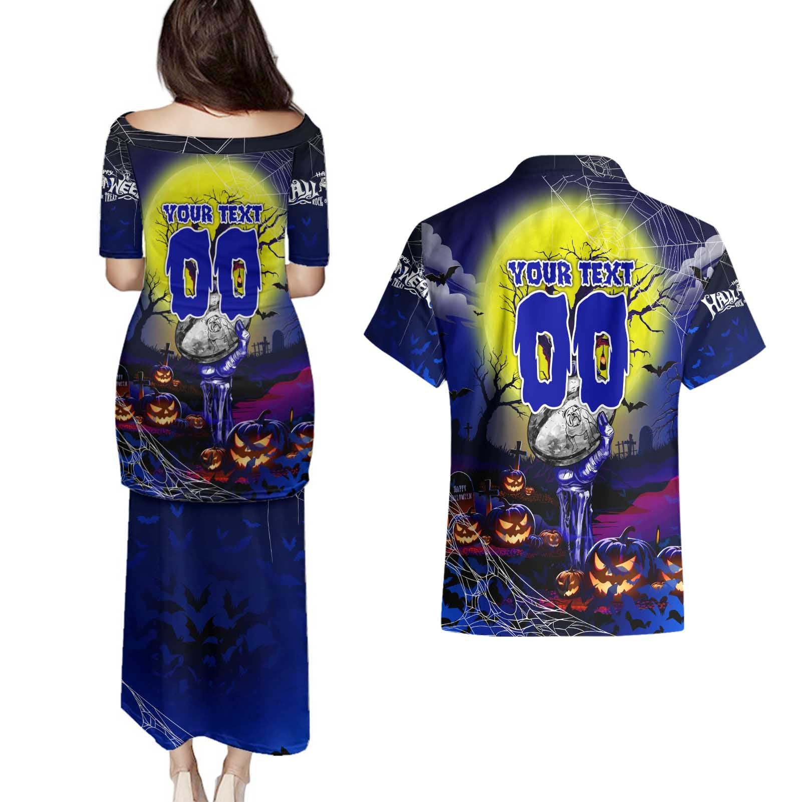 We Are Bulldogs Halloween Couples Matching Puletasi and Hawaiian Shirt Pumpkin Scary Spooky Season - Aussie Hoodie