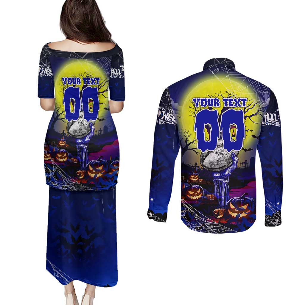 We Are Bulldogs Halloween Couples Matching Puletasi and Long Sleeve Button Shirt Pumpkin Scary Spooky Season - Aussie Hoodie