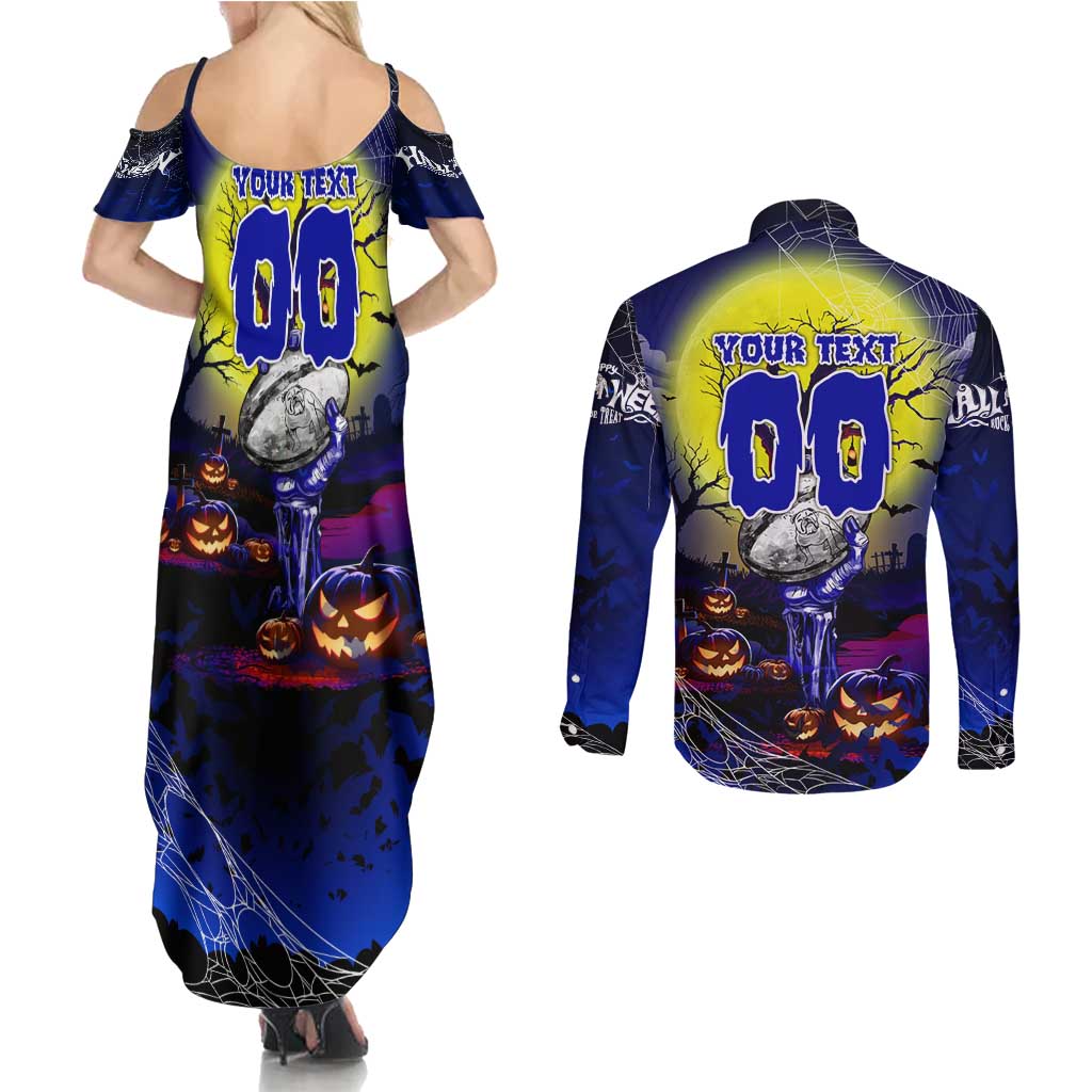 We Are Bulldogs Halloween Couples Matching Summer Maxi Dress and Long Sleeve Button Shirt Pumpkin Scary Spooky Season - Aussie Hoodie