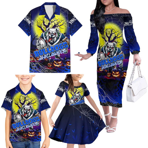 We Are Bulldogs Halloween Family Matching Off The Shoulder Long Sleeve Dress and Hawaiian Shirt Pumpkin Scary Spooky Season - Aussie Hoodie