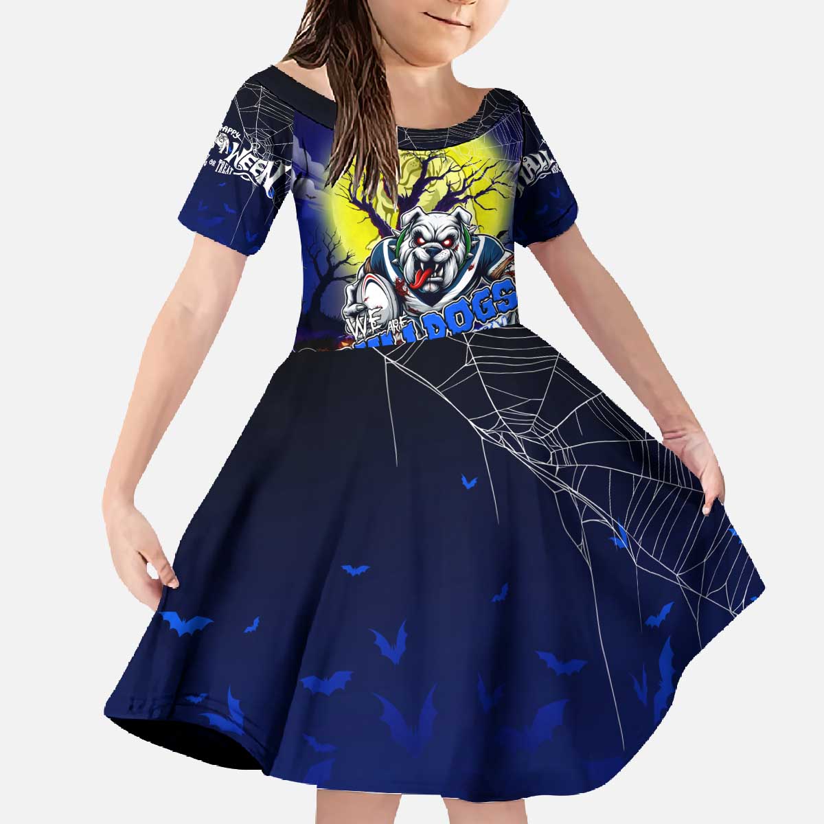 We Are Bulldogs Halloween Family Matching Off The Shoulder Long Sleeve Dress and Hawaiian Shirt Pumpkin Scary Spooky Season - Aussie Hoodie