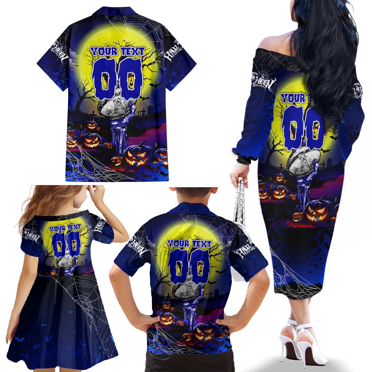 We Are Bulldogs Halloween Family Matching Off The Shoulder Long Sleeve Dress and Hawaiian Shirt Pumpkin Scary Spooky Season - Aussie Hoodie