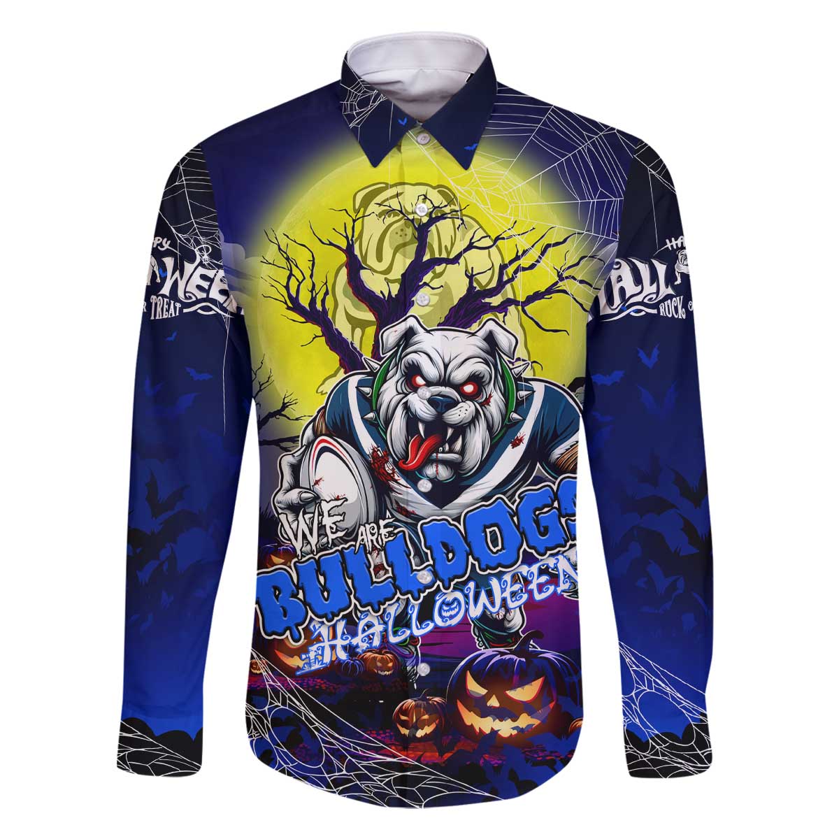 We Are Bulldogs Halloween Family Matching Off The Shoulder Long Sleeve Dress and Hawaiian Shirt Pumpkin Scary Spooky Season - Aussie Hoodie