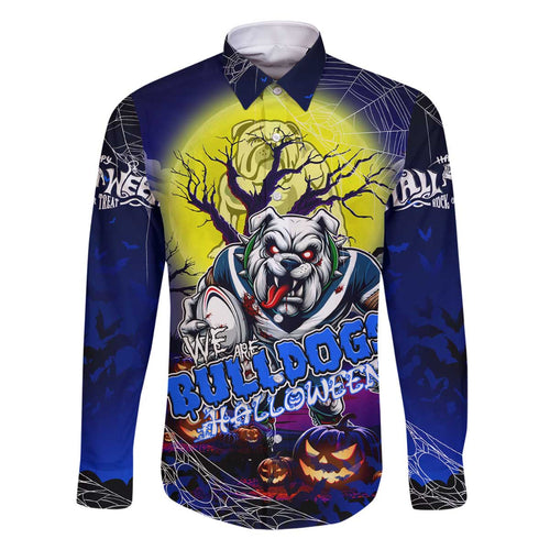 We Are Bulldogs Halloween Family Matching Off The Shoulder Long Sleeve Dress and Hawaiian Shirt Pumpkin Scary Spooky Season - Aussie Hoodie