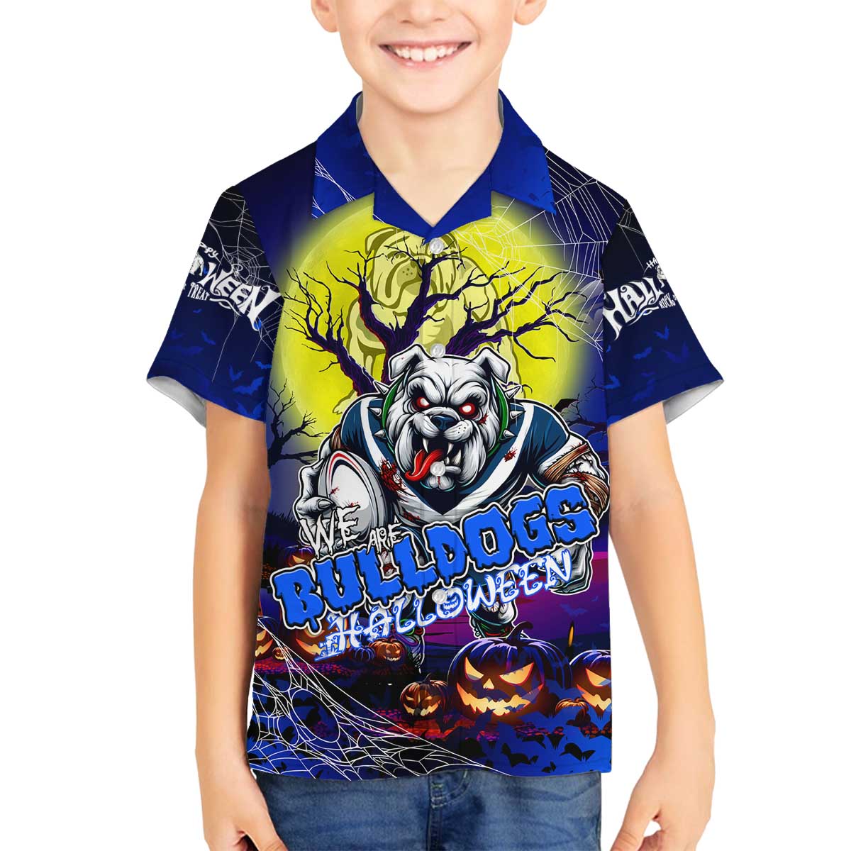 We Are Bulldogs Halloween Family Matching Off The Shoulder Long Sleeve Dress and Hawaiian Shirt Pumpkin Scary Spooky Season - Aussie Hoodie