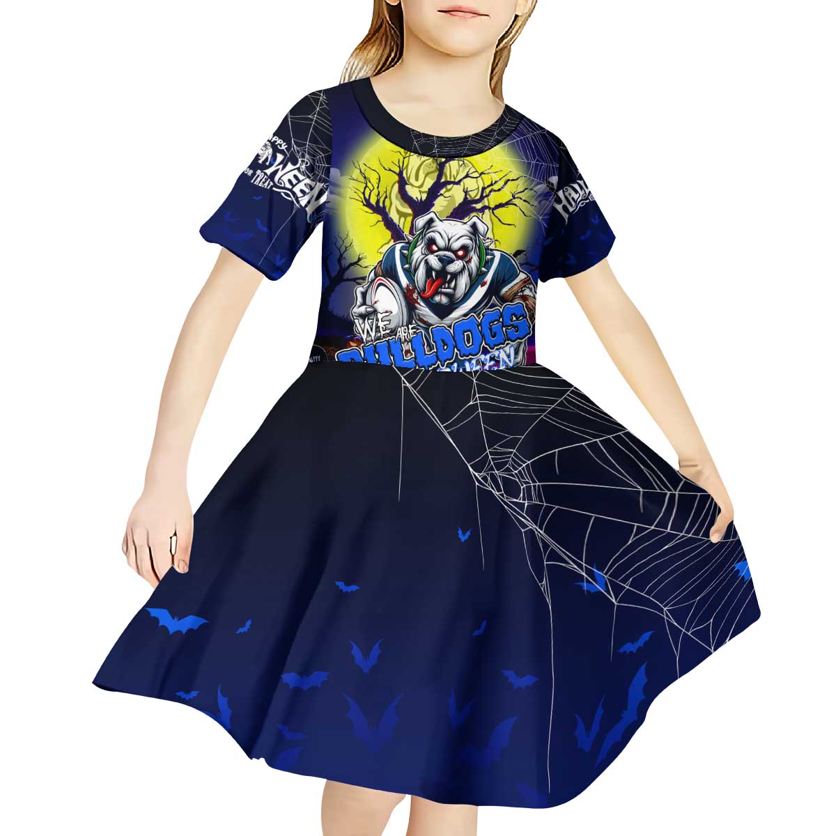 We Are Bulldogs Halloween Kid Short Sleeve Dress Pumpkin Scary Spooky Season - Aussie Hoodie