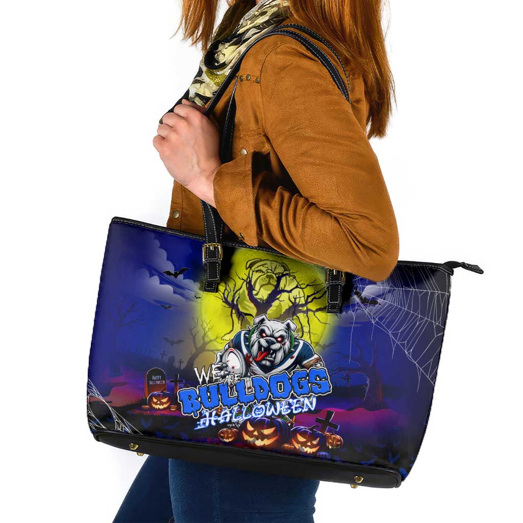 We Are Bulldogs Halloween Leather Tote Bag Pumpkin Scary Spooky Season - Aussie Hoodie