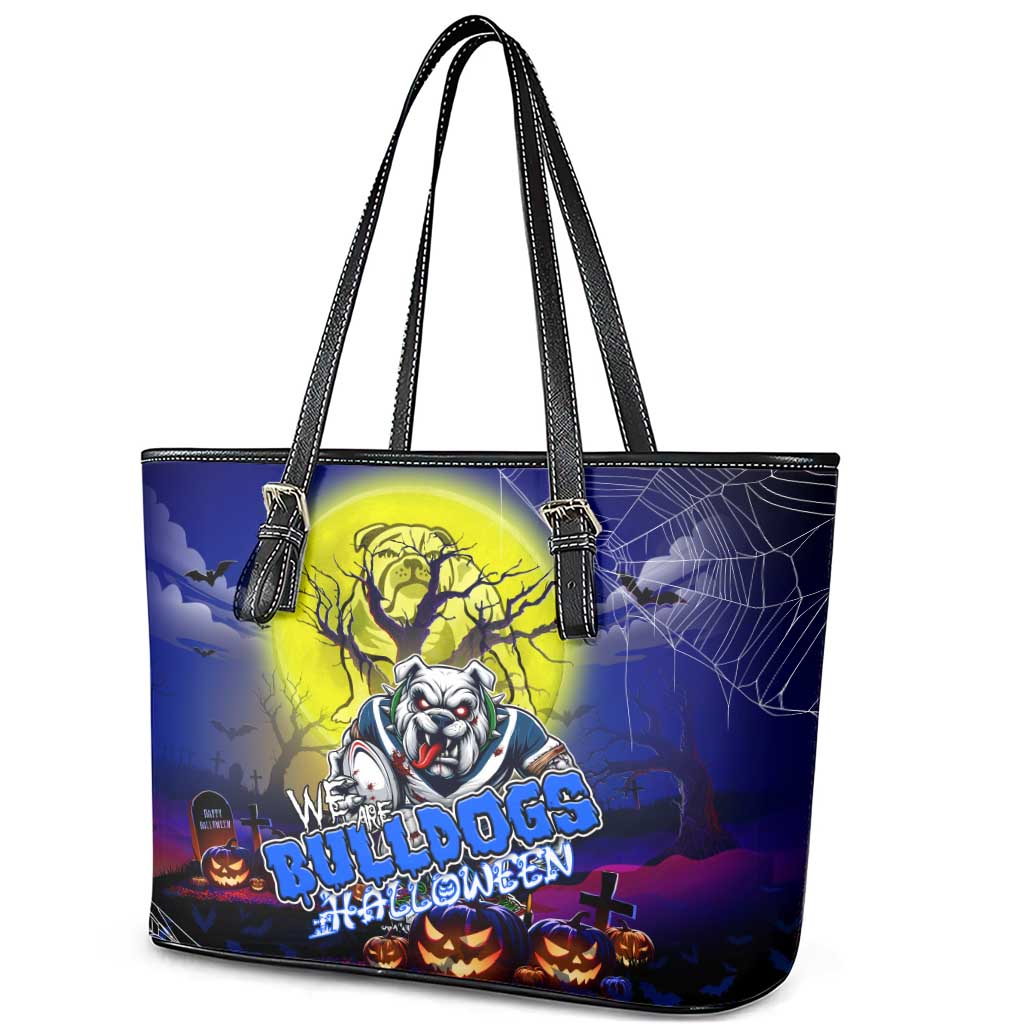 We Are Bulldogs Halloween Leather Tote Bag Pumpkin Scary Spooky Season - Aussie Hoodie