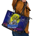We Are Bulldogs Halloween Leather Tote Bag Pumpkin Scary Spooky Season - Aussie Hoodie