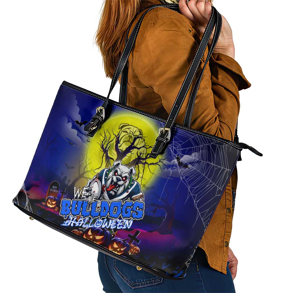 We Are Bulldogs Halloween Leather Tote Bag Pumpkin Scary Spooky Season - Aussie Hoodie