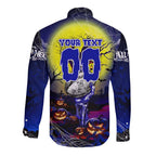 We Are Bulldogs Halloween Long Sleeve Button Shirt Pumpkin Scary Spooky Season - Aussie Hoodie