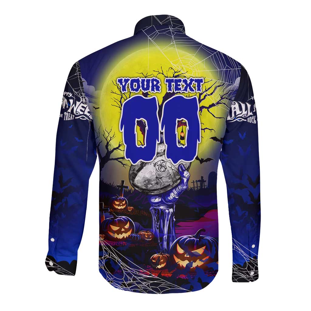 We Are Bulldogs Halloween Long Sleeve Button Shirt Pumpkin Scary Spooky Season - Aussie Hoodie
