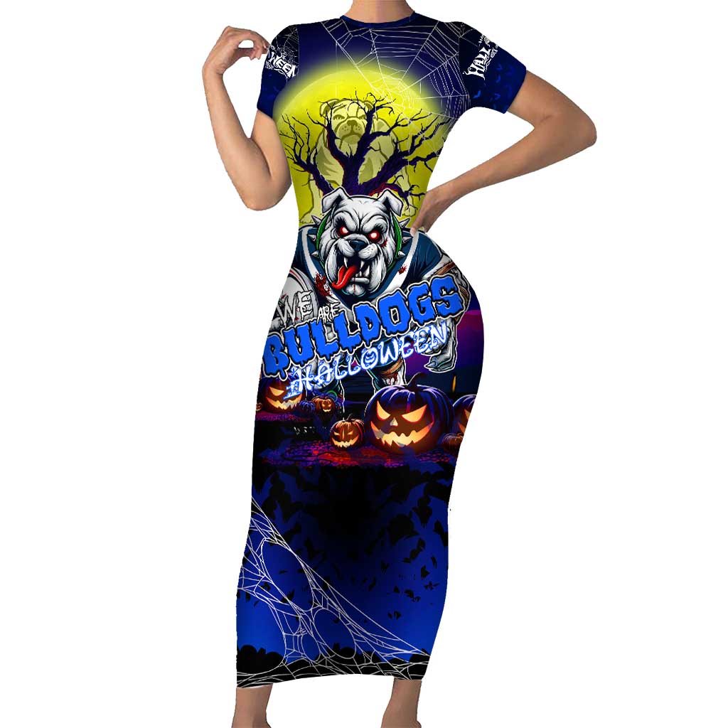 We Are Bulldogs Halloween Short Sleeve Bodycon Dress Pumpkin Scary Spooky Season - Aussie Hoodie