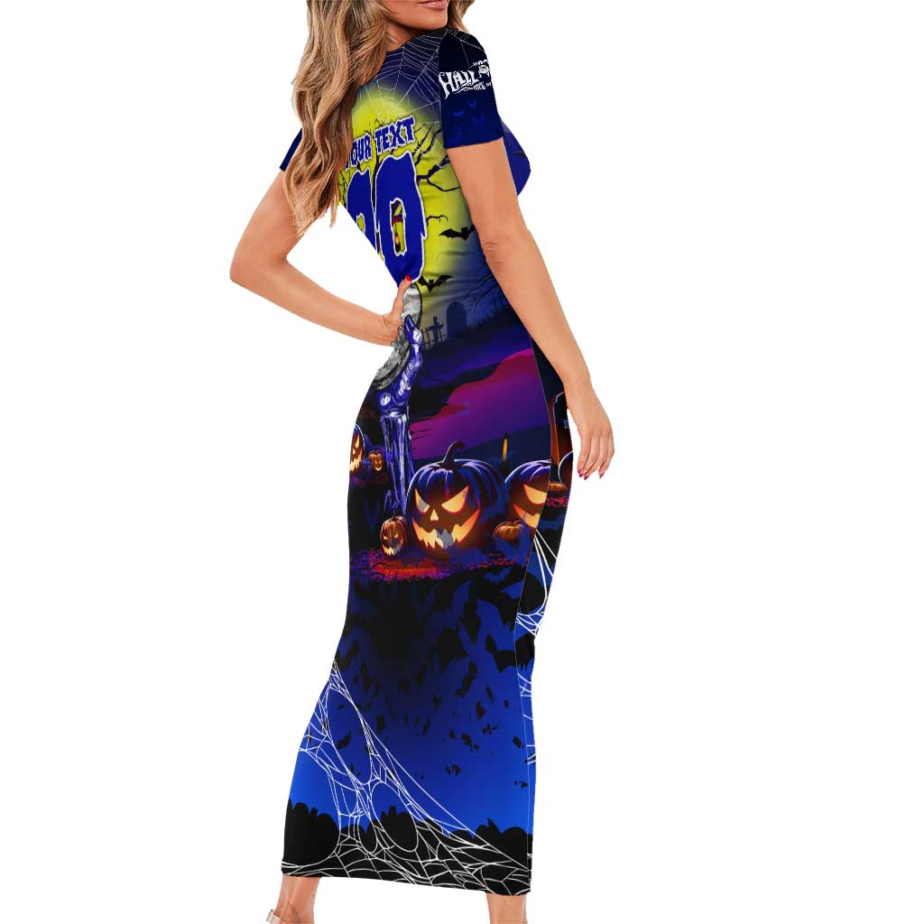 We Are Bulldogs Halloween Short Sleeve Bodycon Dress Pumpkin Scary Spooky Season - Aussie Hoodie