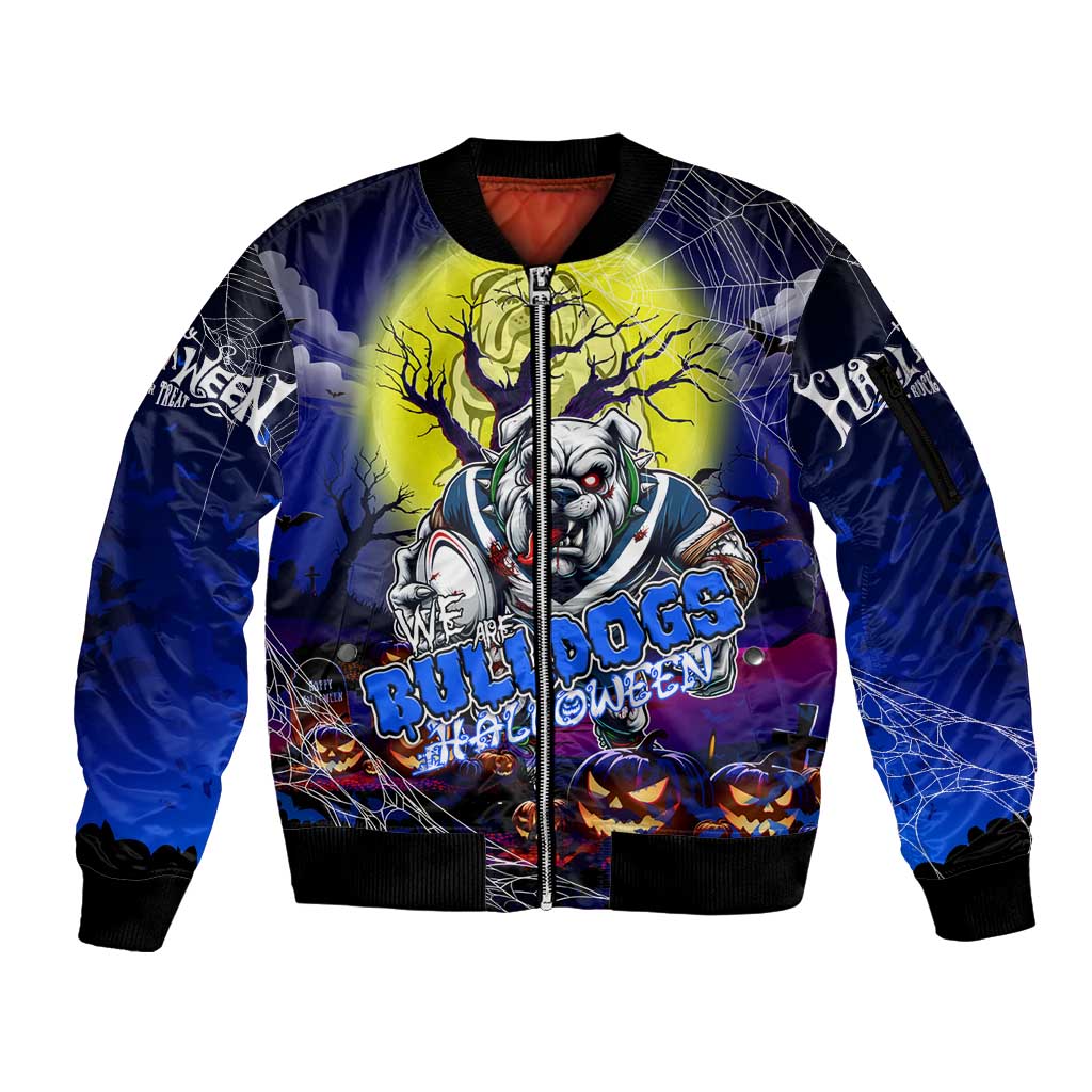 We Are Bulldogs Halloween Sleeve Zip Bomber Jacket Pumpkin Scary Spooky Season - Aussie Hoodie