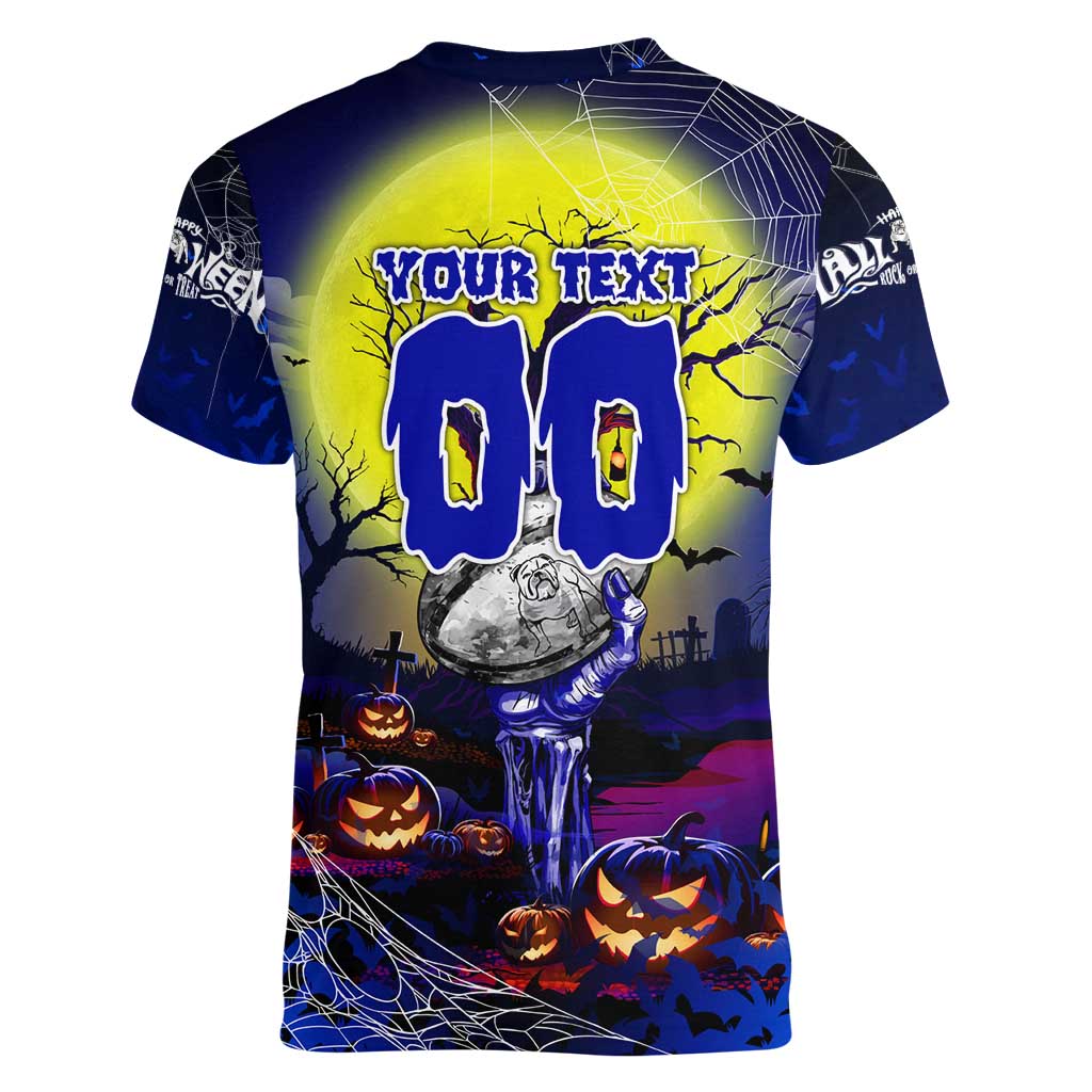 We Are Bulldogs Halloween Women V-Neck T-Shirt Pumpkin Scary Spooky Season - Aussie Hoodie