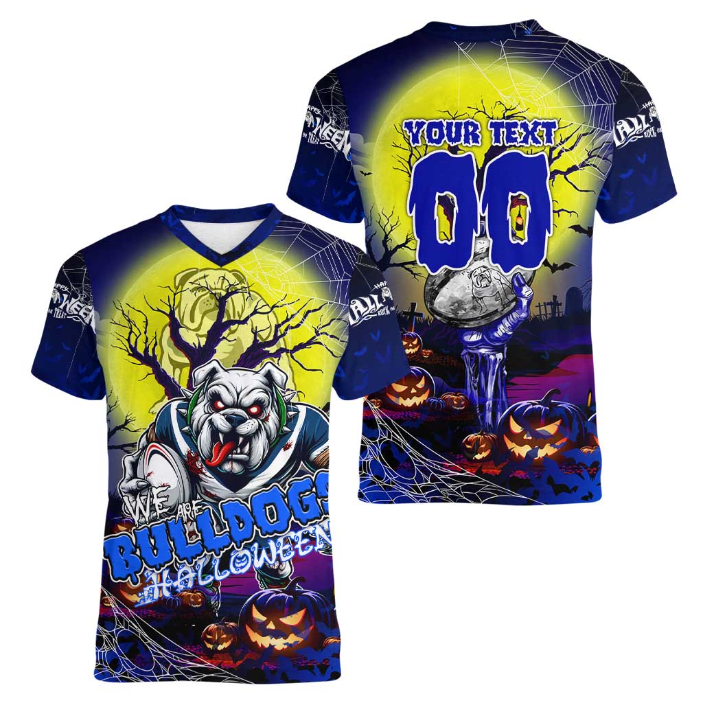 We Are Bulldogs Halloween Women V-Neck T-Shirt Pumpkin Scary Spooky Season - Aussie Hoodie