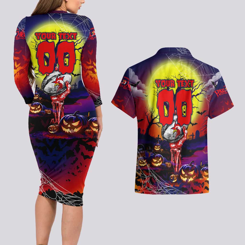 We Are Roosters Halloween Couples Matching Long Sleeve Bodycon Dress and Hawaiian Shirt Pumpkin Scary Spooky Season - Aussie Hoodie