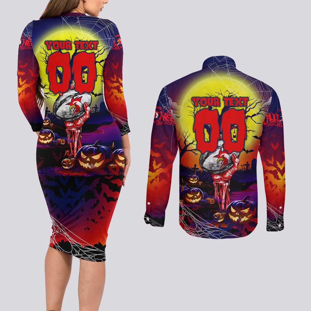 We Are Roosters Halloween Couples Matching Long Sleeve Bodycon Dress and Long Sleeve Button Shirt Pumpkin Scary Spooky Season - Aussie Hoodie