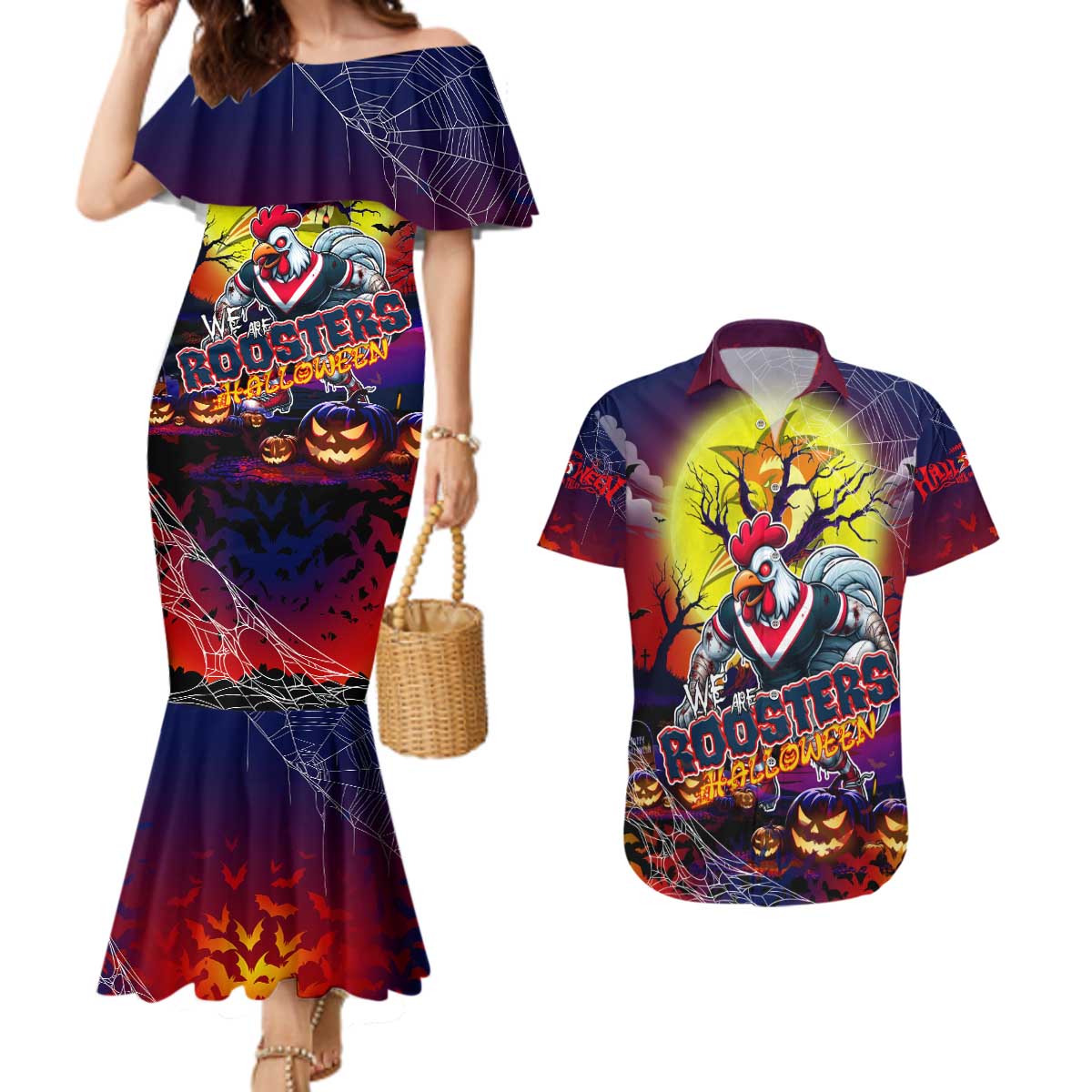 We Are Roosters Halloween Couples Matching Mermaid Dress and Hawaiian Shirt Pumpkin Scary Spooky Season - Aussie Hoodie