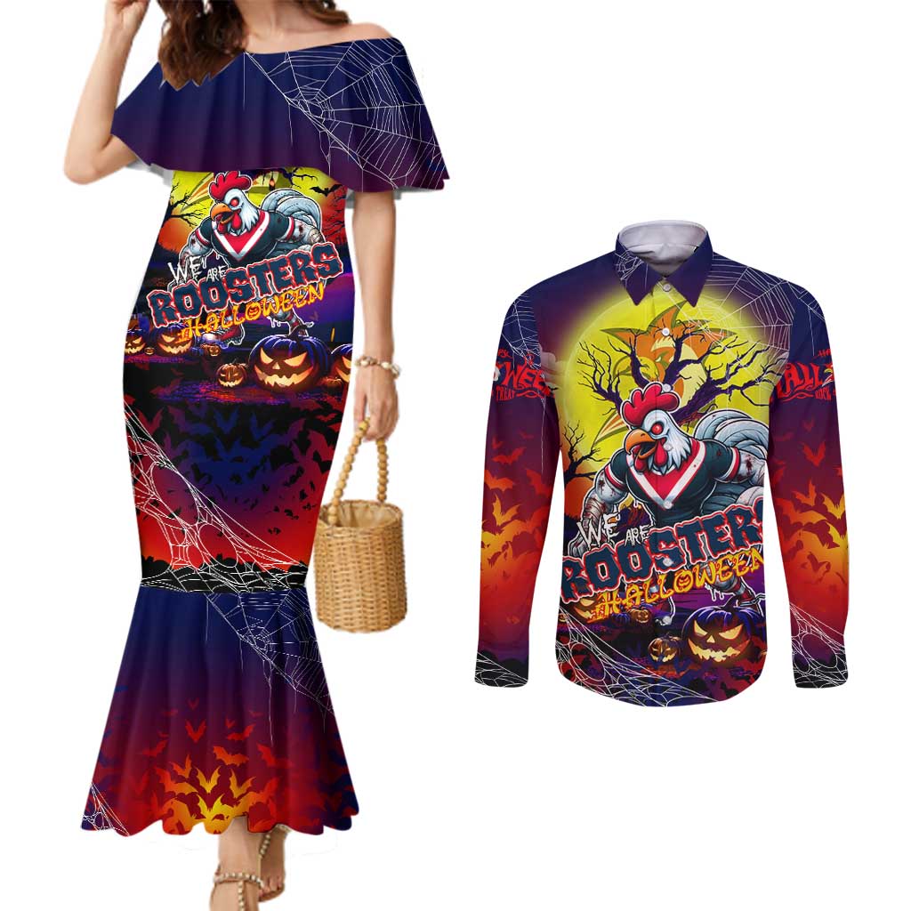 We Are Roosters Halloween Couples Matching Mermaid Dress and Long Sleeve Button Shirt Pumpkin Scary Spooky Season - Aussie Hoodie