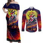 We Are Roosters Halloween Couples Matching Off Shoulder Maxi Dress and Long Sleeve Button Shirt Pumpkin Scary Spooky Season - Aussie Hoodie