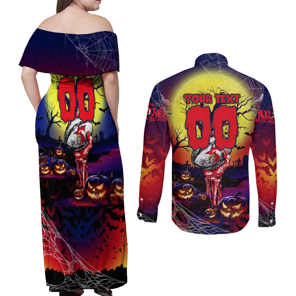 We Are Roosters Halloween Couples Matching Off Shoulder Maxi Dress and Long Sleeve Button Shirt Pumpkin Scary Spooky Season - Aussie Hoodie