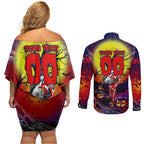We Are Roosters Halloween Couples Matching Off Shoulder Short Dress and Long Sleeve Button Shirt Pumpkin Scary Spooky Season - Aussie Hoodie