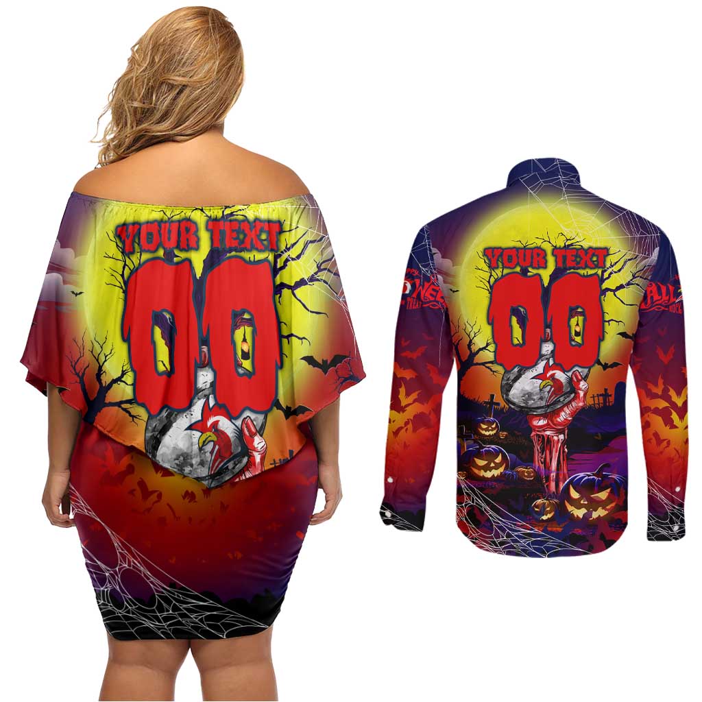 We Are Roosters Halloween Couples Matching Off Shoulder Short Dress and Long Sleeve Button Shirt Pumpkin Scary Spooky Season - Aussie Hoodie