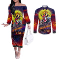 We Are Roosters Halloween Couples Matching Off The Shoulder Long Sleeve Dress and Long Sleeve Button Shirt Pumpkin Scary Spooky Season - Aussie Hoodie
