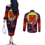 We Are Roosters Halloween Couples Matching Off The Shoulder Long Sleeve Dress and Long Sleeve Button Shirt Pumpkin Scary Spooky Season - Aussie Hoodie