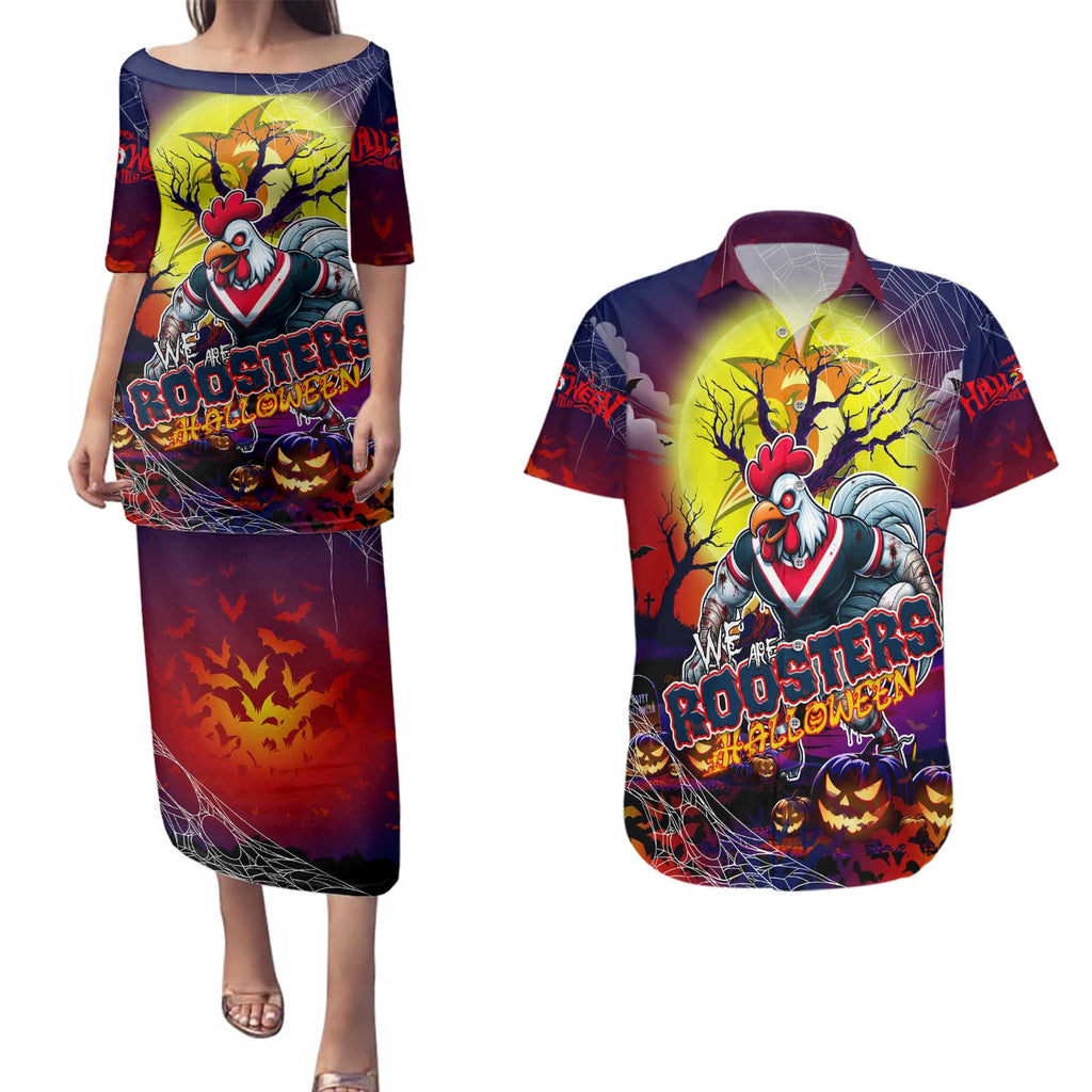 We Are Roosters Halloween Couples Matching Puletasi and Hawaiian Shirt Pumpkin Scary Spooky Season - Aussie Hoodie