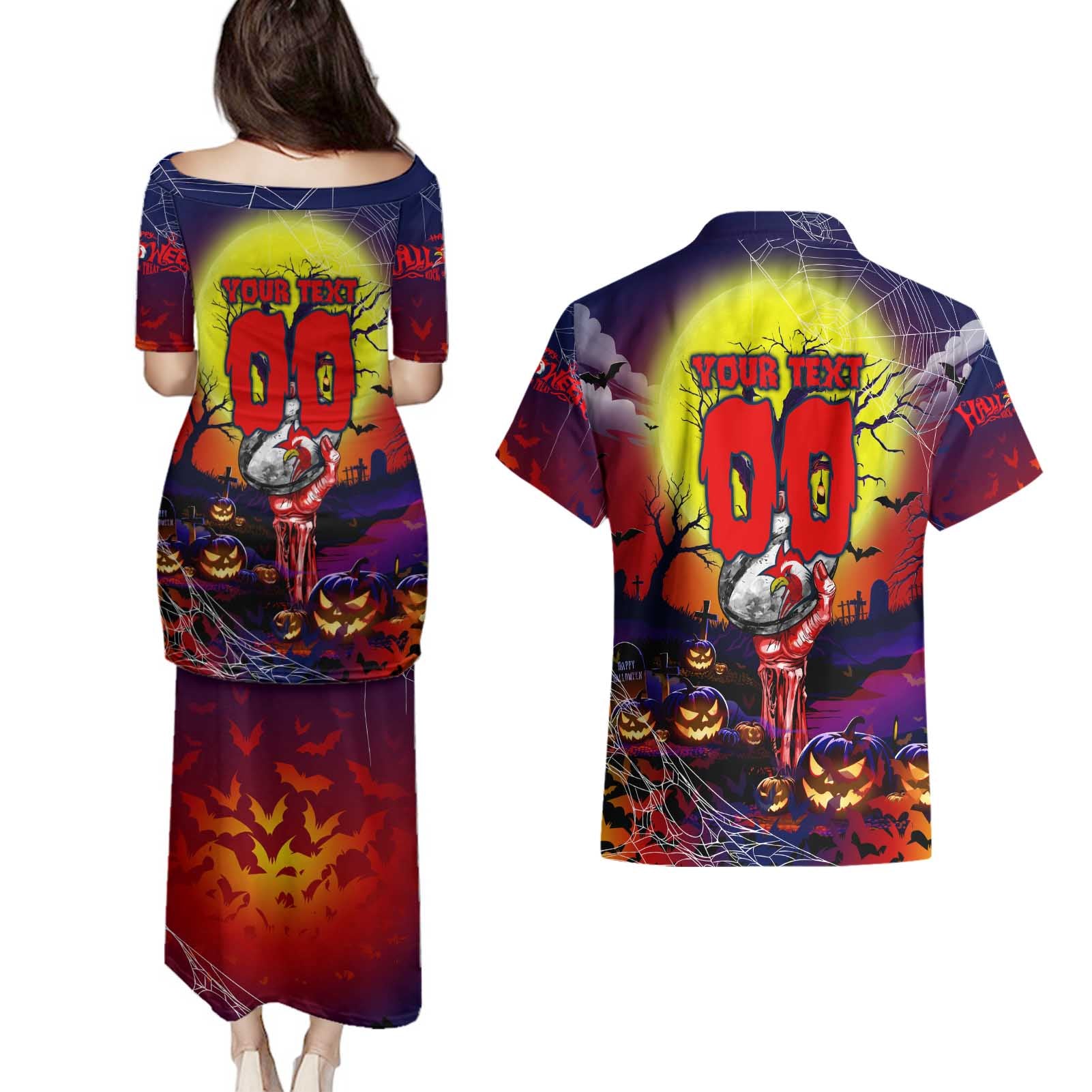 We Are Roosters Halloween Couples Matching Puletasi and Hawaiian Shirt Pumpkin Scary Spooky Season - Aussie Hoodie