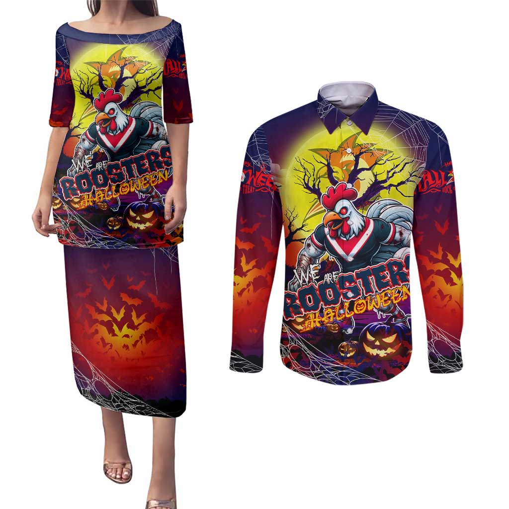 We Are Roosters Halloween Couples Matching Puletasi and Long Sleeve Button Shirt Pumpkin Scary Spooky Season - Aussie Hoodie