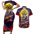 We Are Roosters Halloween Couples Matching Short Sleeve Bodycon Dress and Hawaiian Shirt Pumpkin Scary Spooky Season - Aussie Hoodie