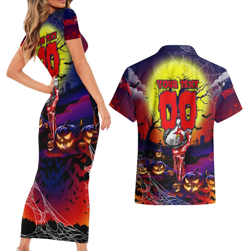 We Are Roosters Halloween Couples Matching Short Sleeve Bodycon Dress and Hawaiian Shirt Pumpkin Scary Spooky Season - Aussie Hoodie