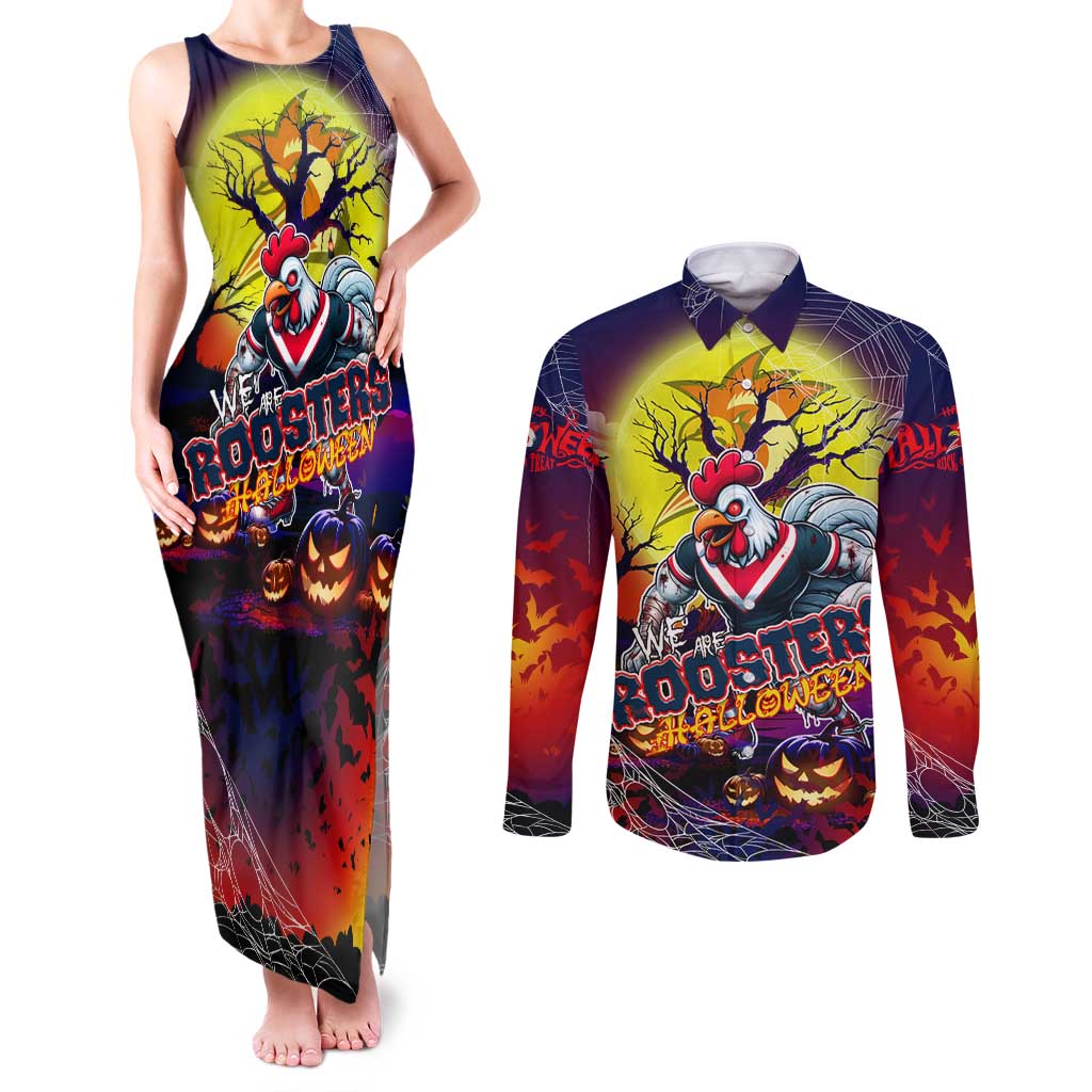 We Are Roosters Halloween Couples Matching Tank Maxi Dress and Long Sleeve Button Shirt Pumpkin Scary Spooky Season - Aussie Hoodie