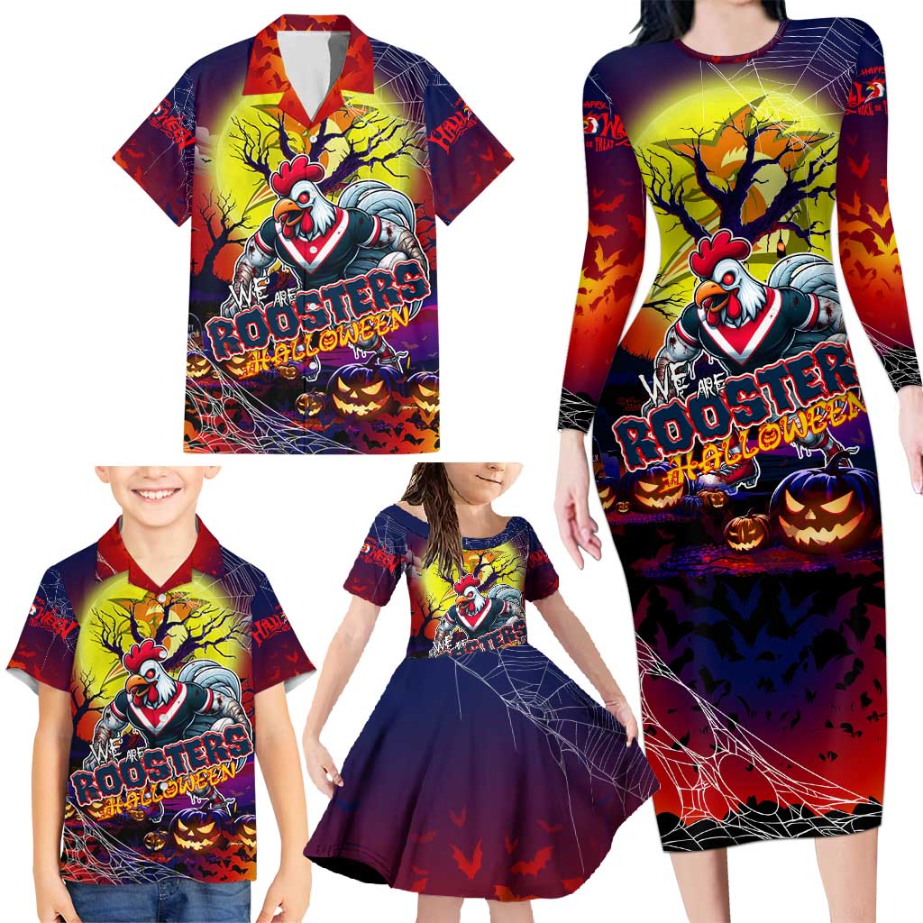 We Are Roosters Halloween Family Matching Long Sleeve Bodycon Dress and Hawaiian Shirt Pumpkin Scary Spooky Season - Aussie Hoodie