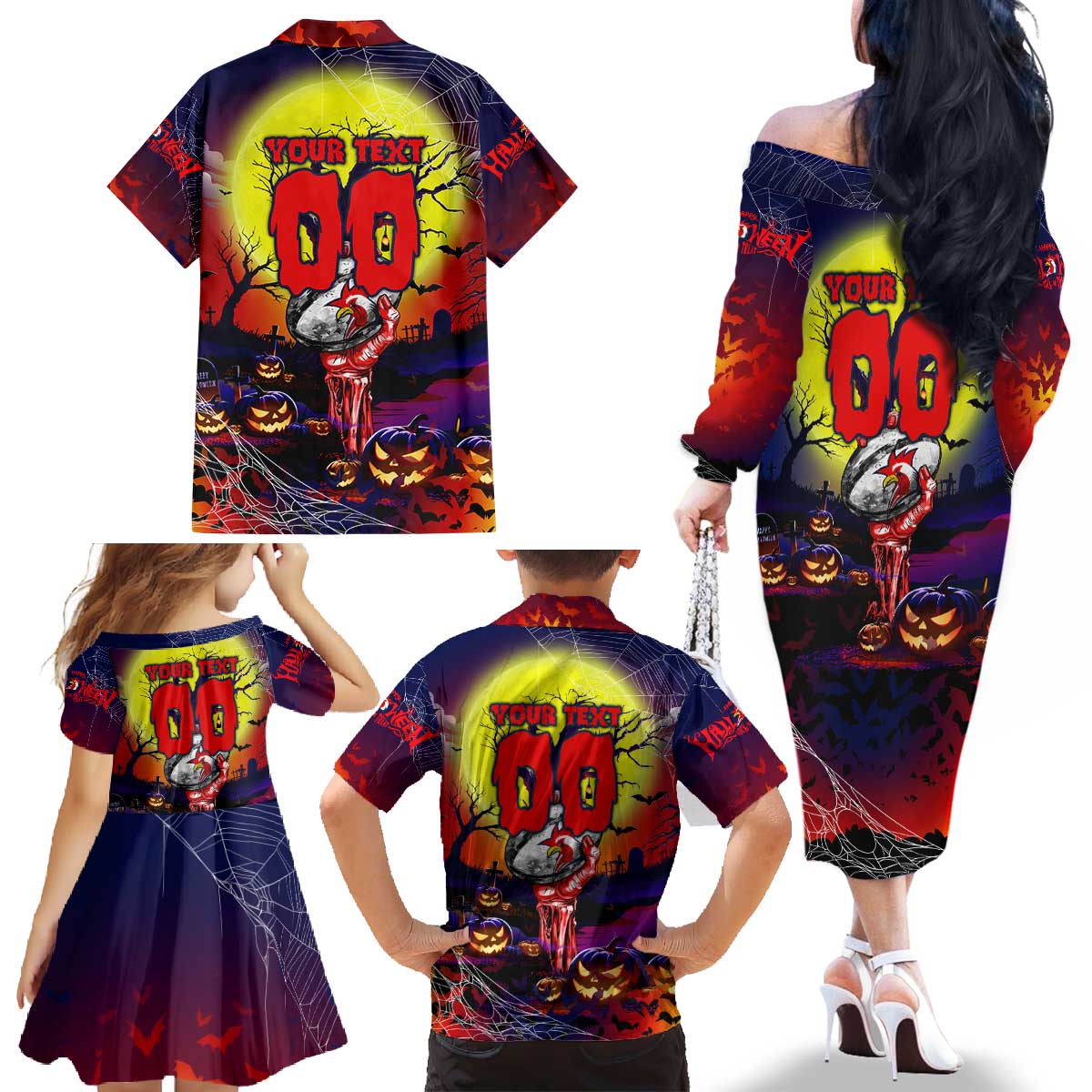 We Are Roosters Halloween Family Matching Off The Shoulder Long Sleeve Dress and Hawaiian Shirt Pumpkin Scary Spooky Season - Aussie Hoodie