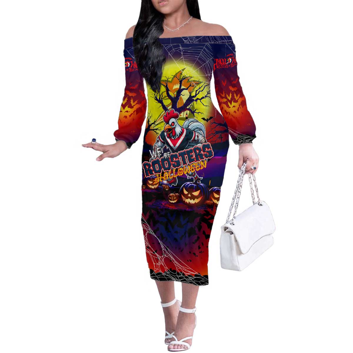 We Are Roosters Halloween Family Matching Off The Shoulder Long Sleeve Dress and Hawaiian Shirt Pumpkin Scary Spooky Season - Aussie Hoodie