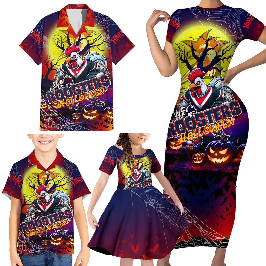 We Are Roosters Halloween Family Matching Short Sleeve Bodycon Dress and Hawaiian Shirt Pumpkin Scary Spooky Season - Aussie Hoodie