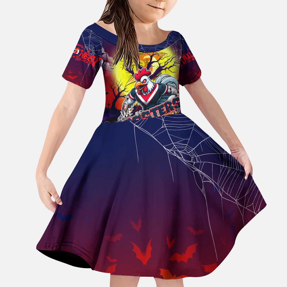 We Are Roosters Halloween Kid Short Sleeve Dress Pumpkin Scary Spooky Season - Aussie Hoodie