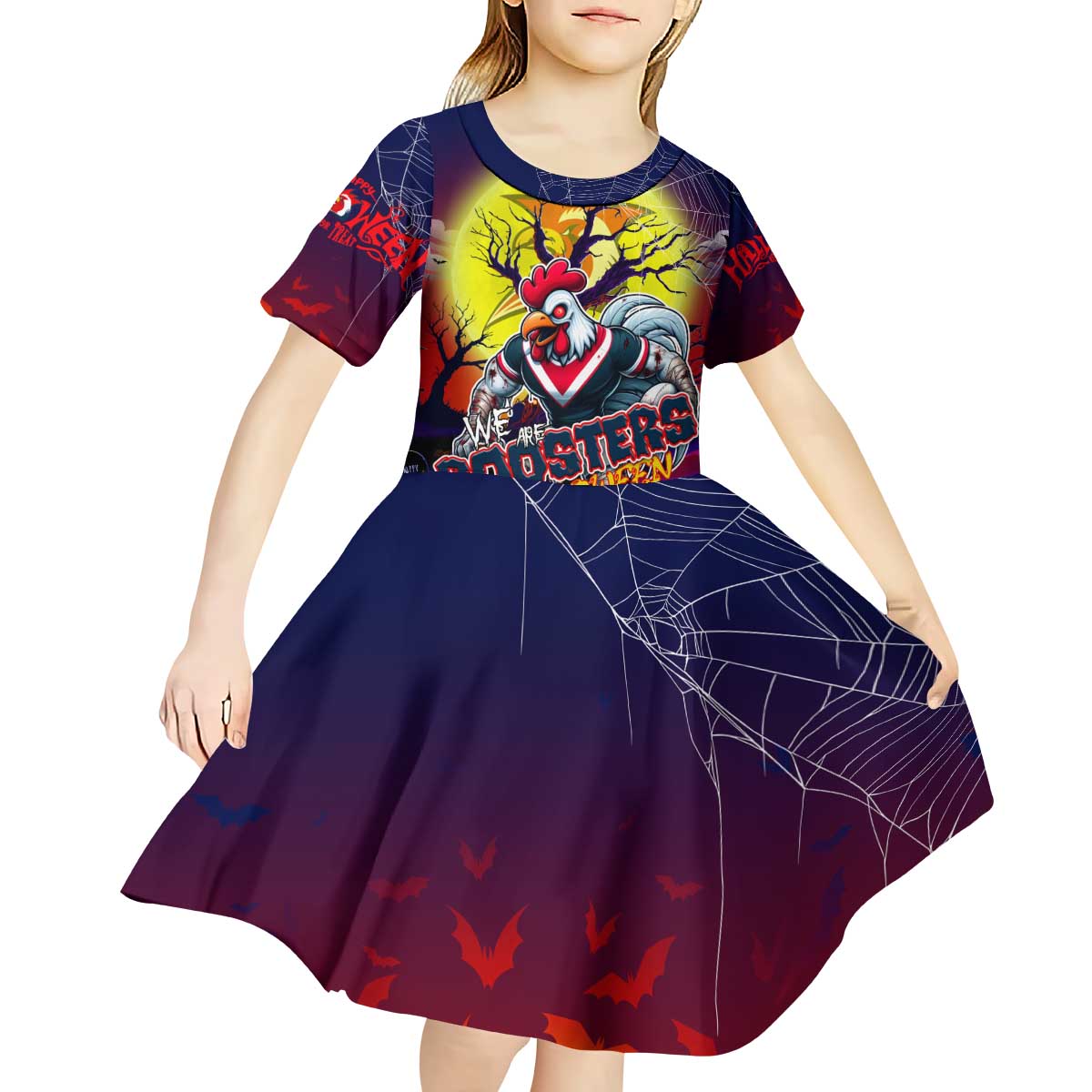 We Are Roosters Halloween Kid Short Sleeve Dress Pumpkin Scary Spooky Season - Aussie Hoodie