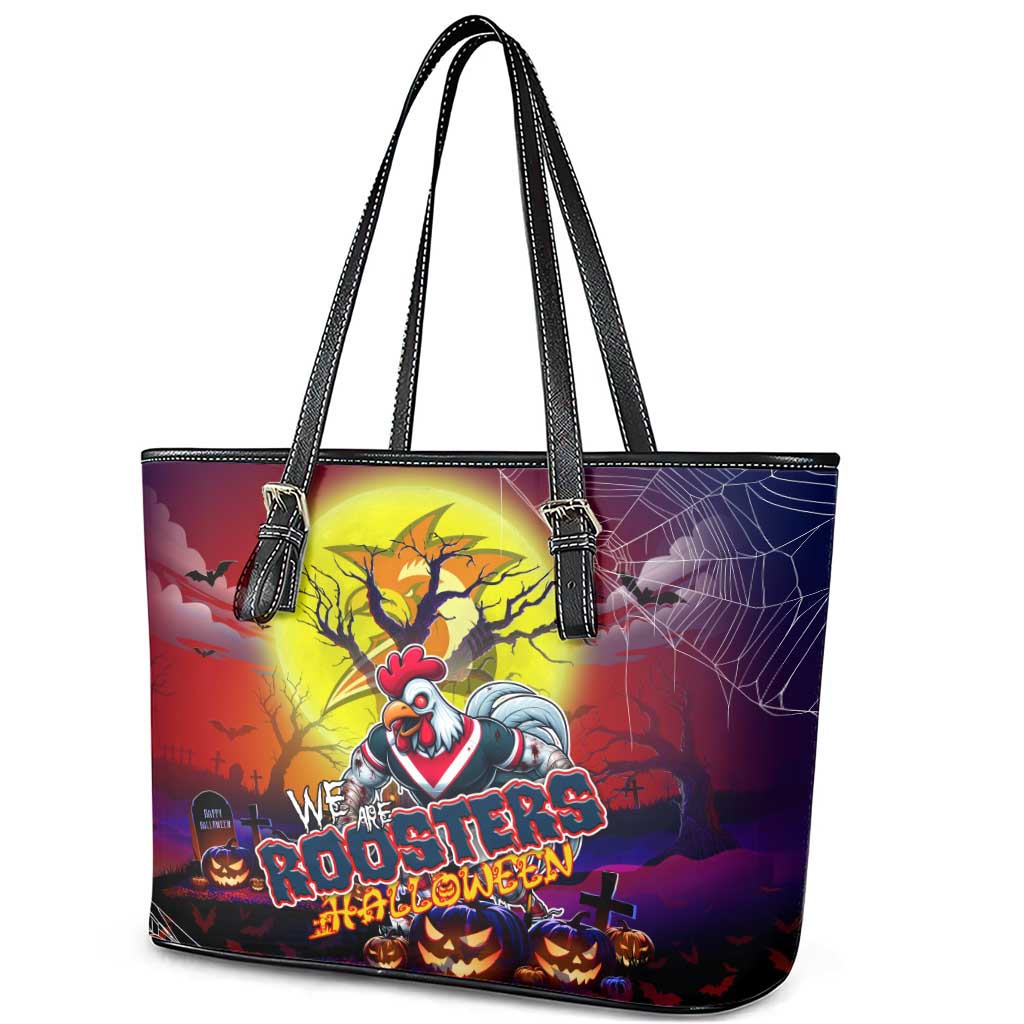 We Are Roosters Halloween Leather Tote Bag Pumpkin Scary Spooky Season - Aussie Hoodie