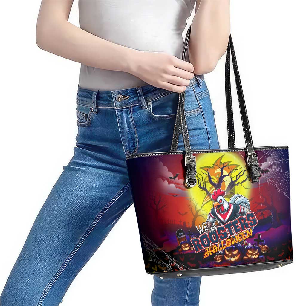We Are Roosters Halloween Leather Tote Bag Pumpkin Scary Spooky Season - Aussie Hoodie
